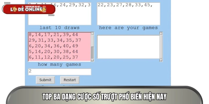 Top ba dạng cược số trượt phổ biến hiện nay
